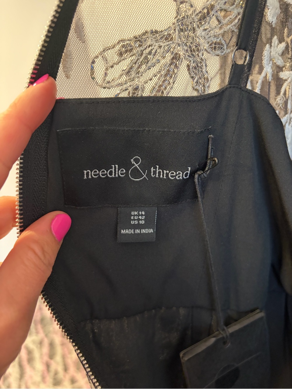 Needle & Thread Black Dress with Ivory Embroidery - Picture 6 of 9